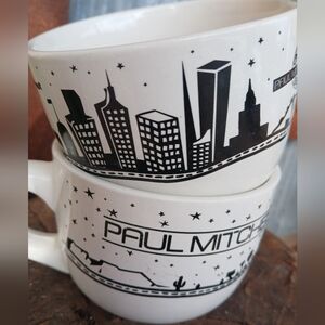 Paul Mitchell Black White Skyline Mug Set Promo Mugs Discontined Collectible 80s